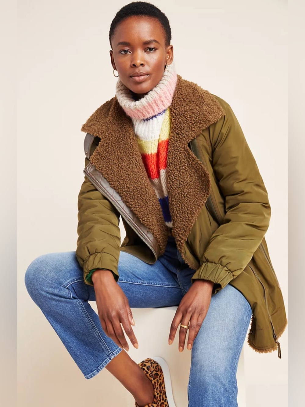 Anthropologie Joni Sherpa-Lined Parka Coat Small Olive Green
